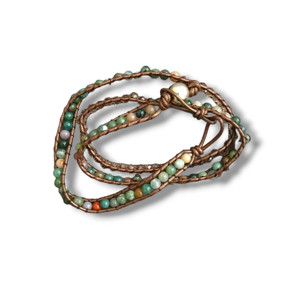 Beautiful 'All Wrapped Up' Stone Crystal Sterling Silver Boho Wrap Bracelet - Picture 2 of 6